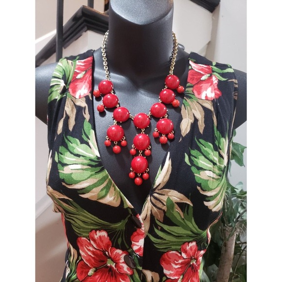 Expo Black Floral Hibiscus V-Neck Sleeveless Front Button Jumpsuit Size 10 - Picture 11 of 13